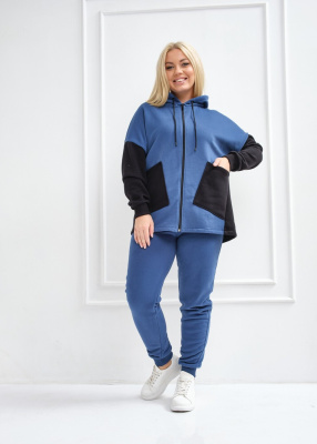 костюм женский Прима 3-х нитка велюр индиго/черный